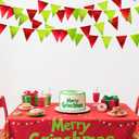 Red and Green Metallic Fabric Triangle Pennant Banner Flag Bunting Garland for Merry Grinchmas Birthday Baby Shower Bachelorette Xmas Holiday Christmas Holiday New Year Party Decorations Supplies