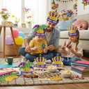 Soulchen 48 Sets Mardi Gras Crowns Jester Hat Craft Kit with Pompoms Diamond Stickers Mardi Gras DIY Paper Hat Crown Headpiece for Carnival Craft Favors Supplies Decoration