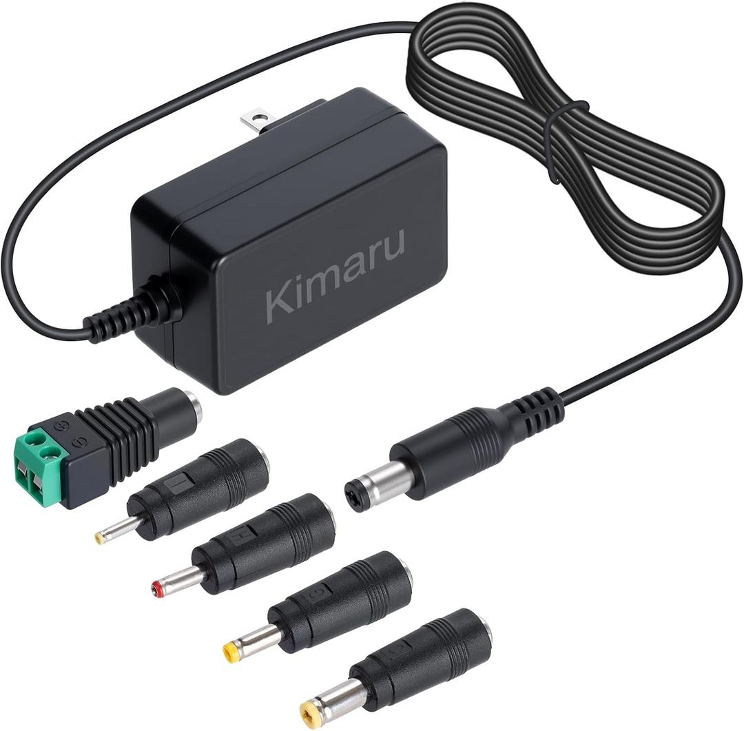 Kimaru 24V 1A Power Adapter for LED Light Strip, Routers, Modems, CCTV Camera, CD Player, Security Surveillance Industry, Regulated 24 Volts 1000mA Power Supply Cord, DC 24V Transformer with 5 Tips.