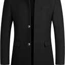 Lu's Chic Men's Single Breasted Trench Coat Warm Dress Pea Coats Button Down Overcoat with Pockets Long Sleeve Outwear Wool Split Trenchcoat Black X-Small