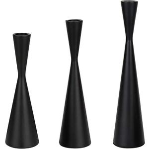 Set of 3 Matte Black Metal Taper Candlesticks Candleholder, Vintage Mid-Century Modern Candlestick Home Farmhouse Cabin Lodge Table Mantel Wedding Centerpiece Candle Holders