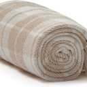 Americanflat 50x60 Throw Blanket - Soft and Breathable Cotton Throw Blanket for Couch, Bed, Chair - Decorative Blankets Perfect for Home, Office, or Outdoor Use - Ecru Camel Plaid Design