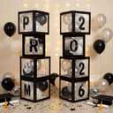 Foilswirl Class of 2026 Prom Graduation Decorations Set of 8 Black Clear Boxes with 35 Balloons and 8 Letters 2026 Prom Black and Silver Congrats Grad Party Supplies for Senior Night Any Grades