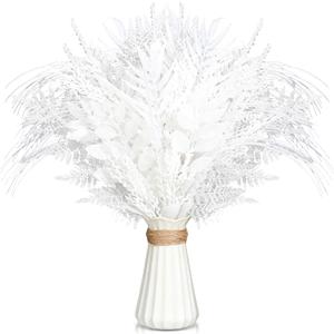 50 Pcs White Christmas Tree Picks and Sprays Xmas Tree Topper Glitter Pine Twigs Faux Glittery Branch Stems for Christmas Vase Wreath Decoration DIY Craft Supplies