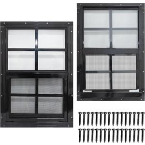 NeatiEase 2 Pack Shed Windows with Black Frame, 12 x 18 Flush Mount Small Window with Tempered Glass and Fiberglass Screen for Shed, Chicken Coop, Playhouse, Household, Garage