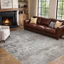 Sunhill 8x10 Washable Area Rug, Non-Slip Abstract Carpet Living Room Brown