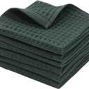 100% Natural Cotton Kitchen Towels Dish Towels Classic Waffle Weave Dish Cloths, Soft Ultra Absorbent Kitchen Hand Towel, Fast Drying Lightweight Washcloth, Set of 6 (Blackish Green)