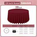 10 Pack Burgundy Round Tablecloths - 120 Inch, Polyester Table Cover for Round Table, Stain and Wrinkle Resistant Washable Fabric Tablecloth, Polyester Tablecloth for Wedding Banquet Parties