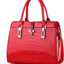 XingChen Shiny Patent Leather Handbag for Women Purse Crocodile Pattern Top-Handle Satchel Ladies Shoulder Bag Tote