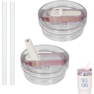 2 PACK 14 Oz Leak Splash Proof Lid, 14 Oz Tumbler Detachable Flip Straw Lid Replacement Accessories, Reusable Spill Proof Screw on Flip Straw Tumbler Cover (Rose Quartz)