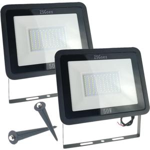 2 Pack Warm White 50W LED Flood Light Outdoor Waterproof IP65, Wall Security Landscape Lamp, Home, Square, Yard, Garage, Street, Pathway, Spike Stand, Low Voltage 12V 24V 36V 48V 60V DC AC