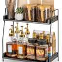 2-Tier Coffee Station Organizer, Wooden Kitchen Counter Shelf - Black