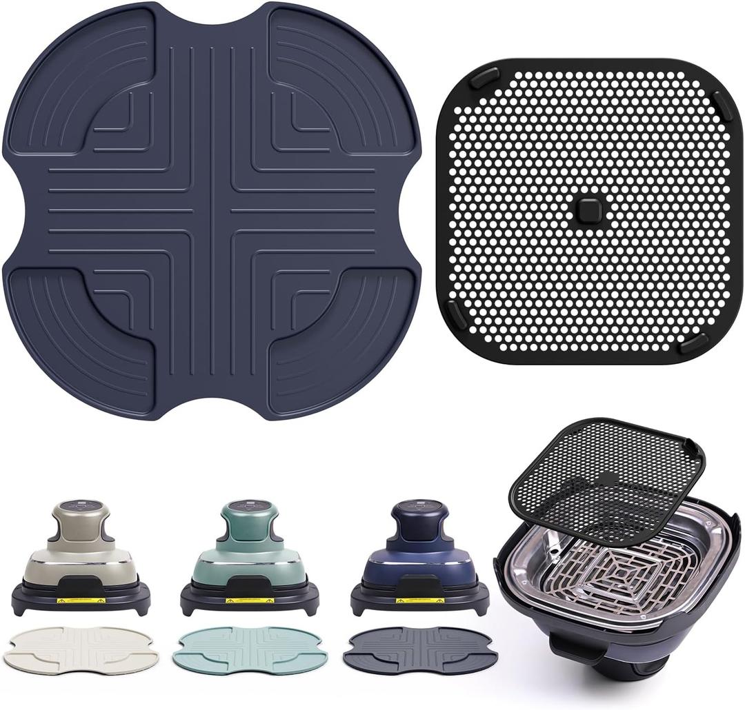 2-PCS Silicone Trivet & Splatter Shield Set for Ninja Air Crispi Accessories.Heat Resistant Mat for Air Fryer Accessories for Ninja Crispi Accessories, for FN101 Model (Blue/Green Random & Black)