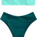 ZAFUL Women's High Cut Bandeau Bikini Set Strapless Solid Color 2 Pieces Bathing Suit Swimsuit (X-Large, 0-dark Green Colorblock)