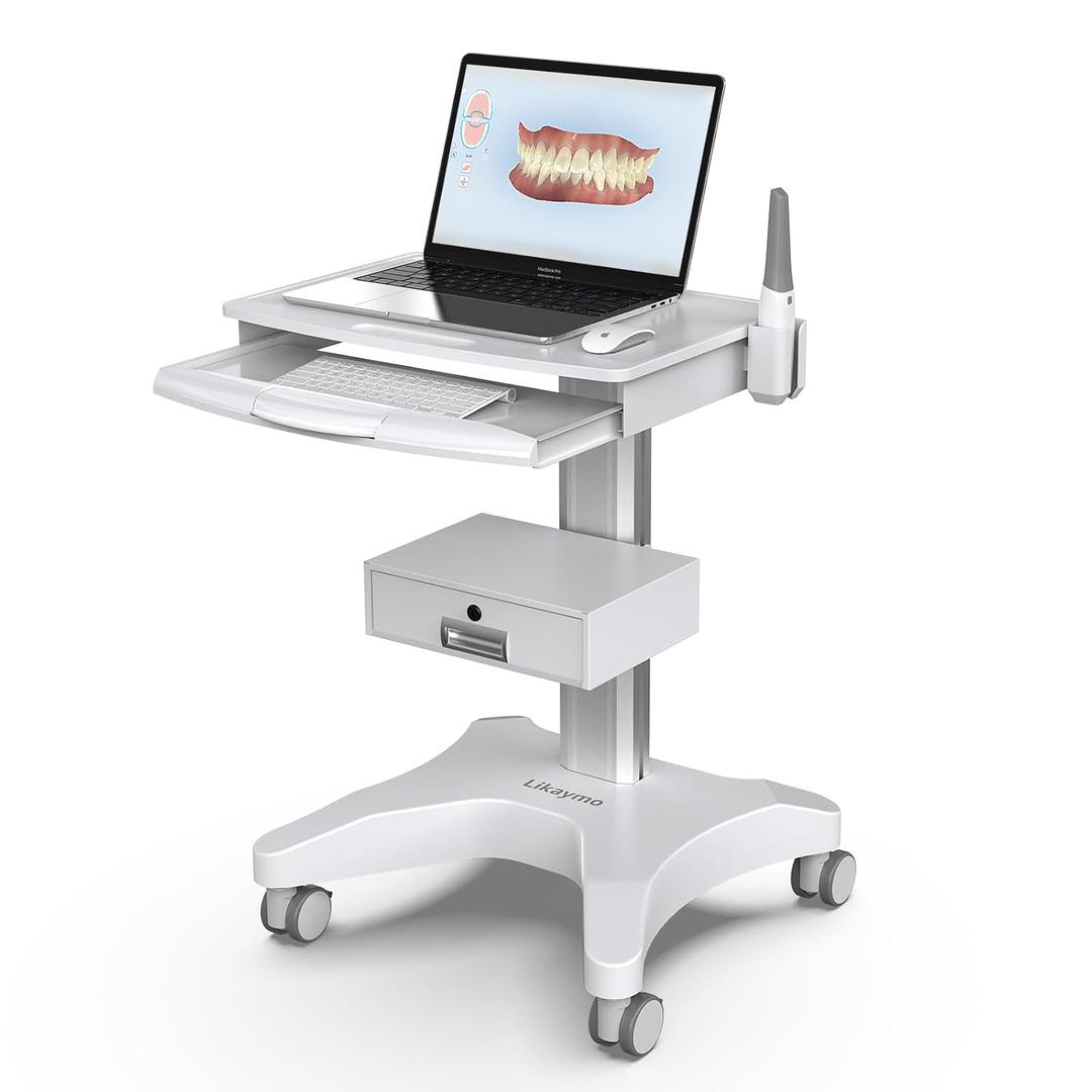 Medical Trolley Cart with Laptop Tray and Oral Scanner Holder, Mobile Workstation on Wheels with a Drawer for Hospital Dental Clinics Beauty Salons (OC-3)