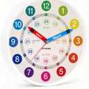 Silent 10" Wall Clock, Battery-Operated Learning to Tell Time Analog Clock , Colorful Time Teaching Home school Supplies, Non-Ticking Quartz Movement for Classroom Bedroom (Battery Not Included) (White)