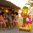 OurWarm 5FT Summer Tiki Inflatable Luau Party Decorations with Built-in 5 LED, Waterproof Hawaiian Tiki Blow Up Flamingo, Tropical Aloha Inflatable Outdoor Holiday Yard Decorations for Beach