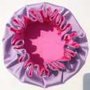 AKISS Baby Infant Newborn Toddler Satin Silk Hair Bonnet for Baby Girl Boy Sleeping Kids Cap Hat (0-3 Months, Fuchsia + Lavender)