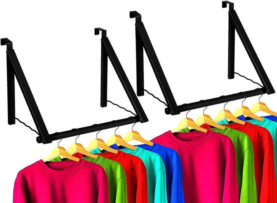 HOLDN STORAGE Over The Door Hanger - Foldable Rack Organizer for Hanging Clothes, Coats & Towels, Ideal for Dorm Rooms, Laundry, Bathrooms, Etc - Holds up to 35 LBs, Collapsible - Black (2 Pack)