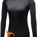 Women Thermal Top Thumbholes Fleece Ski Base Layer UPF 50+ Long Sleeve Compression Shirts Running,Warm,Quick Dry (X-Small, 21-black-fleece)