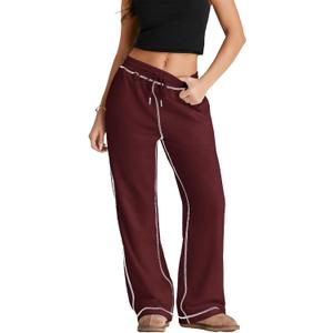 Herseas High Waisted Sweatpants for Women 2025 Fall Wide Leg Contrast Stitching Drawstring Loose Lounge Jogging Pants (Red, XXL)