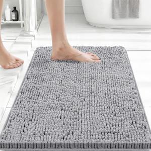 Bcoimo 24x17 Chenille Bath Mat  Non-Slip with Backing Bath Rug Ultra-Absorbent and Machine Washable Bathroom Mat Quick-Dry Design. Ideal for Bathroom Shower and Tub Areas (Grey)