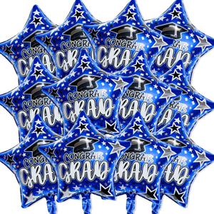 12 Pcs Congrats Grad Foil Balloons, Blue Star Graduation Mylar Balloons for Kindergarten High School College Graduation Party Decorations Supplies Grad Photo Props