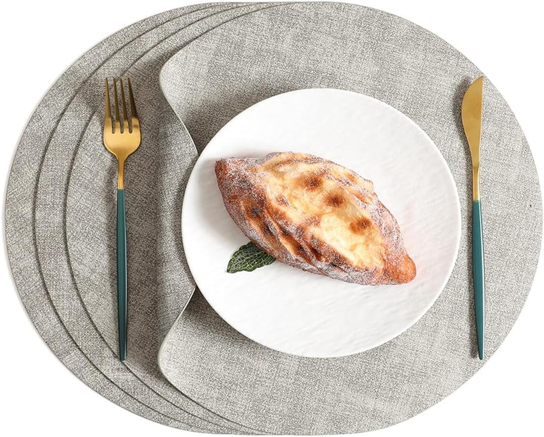 Round Placemats Set of 4, 13 Inch Reversible Faux Leather Waterproof and Heat Resistant Place Mats, Beige Oilproof Wipeable Washable Table Protective Placemats for Indoor & Outdoor