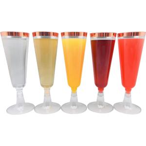 Oojami 70pc Glitter Plastic Classicware Glass Like Champagne Wedding Parties Toasting Flutes Party Cocktail Cups (Rose Gold Rimmed)