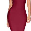 houstil Women's V Neck Halter Fishtail Bandage Bodycon Dress Party (Medium, Wine)