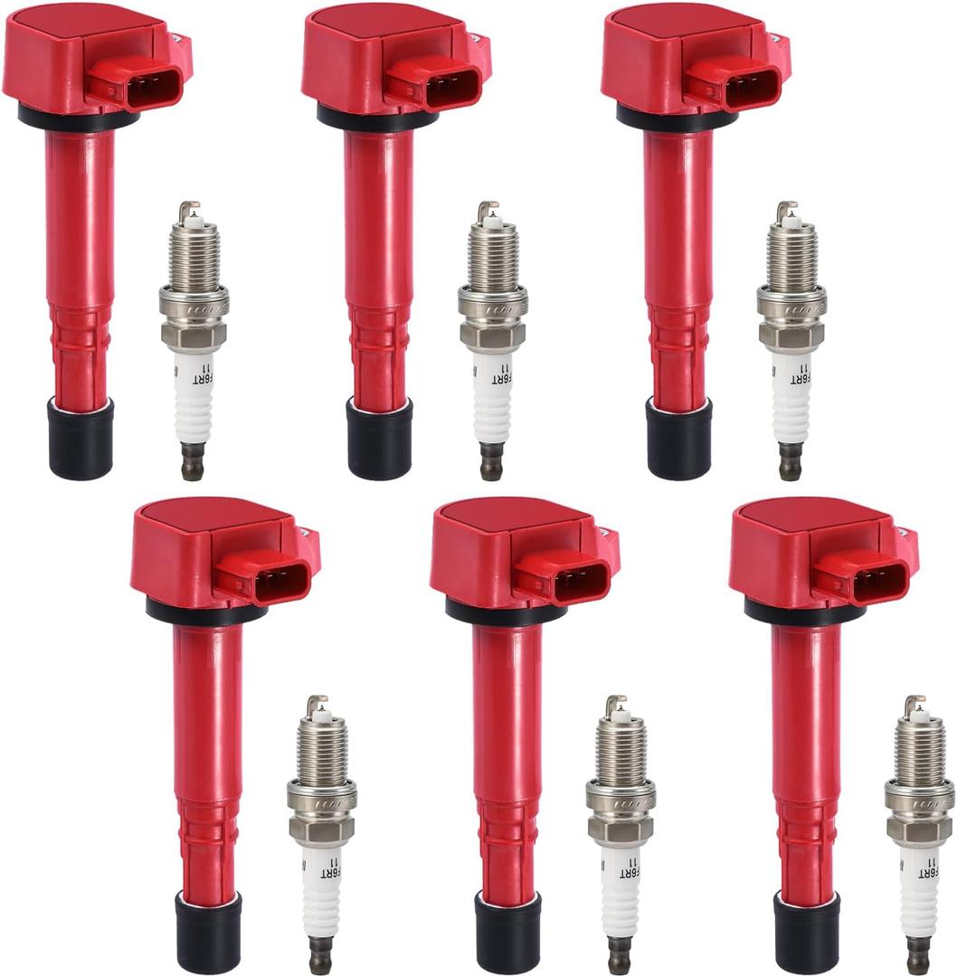 Pindex 6 Pack Ignition Coils and Iridium Spark Plugs,UF400 PK16TT/4503 Coil Pack Kits Compatible with Honda 04-08 Accord 06-08 Ridgeline 03-08 Pilot 04-07 Saturn Vue 01-09 MDX 3.0L 3.5L