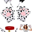 Cat Halloween Costume Accessory 5 Pcs Set with Ears Headband Paws Gloves Bow Tie Tail for Adults, One Size
