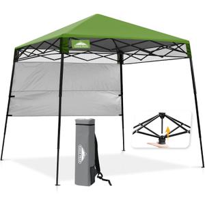 EAGLE PEAK 8x8 Pop Up Canopy Tent with Sidewall, Compact, Portable Slant Leg Instant Sun Shelter for Beach, Sports, & Camping, 8x8 Base 6x6 Top, Grass Green