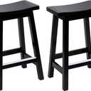 PayLessHere Bar Stools Set of 2, Wooden Saddle Stools 24 Inch Heigh, Bar Chairs Seat with Footrests and Industrial, Kitchen Counter Stools for Restaurant, Bistro Bar and Home Dining (Black)