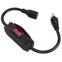 STARELO Extension Cord with ON/Off Waterproof Switch,Extension Cord with Switch 3Prong Outdoor 1875W,Black Heavy Duty, 14/3 SJTW 15A 125V Grounded Plug Receptacle.(1.5FT,Black)