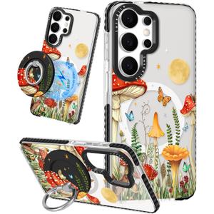 Lotadilo Cute Case for Samsung Galaxy S26 Ultra for Women Girls - Funny Butterfly Mogu Design Compatible with Magsafe Magnetic Ring Holder Kickstand Fashion TPU Phone Covers