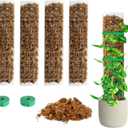 Bonviee 4-Pack 15-Inch Plastic Moss Poles for Monstera & Climbing Plants - Stackable to 60 Inches, Includes Sphagnum Moss & Garden Ties for Indoor Plant Support