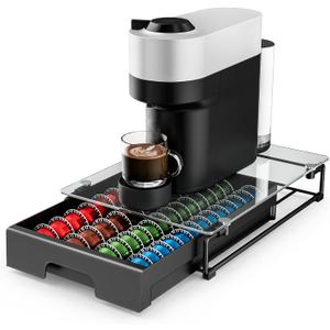 EVERIE Coffee Pod Drawer Organizer for Nespresso Machines,High-Capacity Storage for Vertuo Capsules,Smooth Pull-Out Design, Fits Under Coffee Makers (12W x 16.5D x 3.5H)