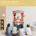 Deluxe Wooden Puppet Theater with Curtains, Blackboard and Clock, Double-Sided Play Store 3-8Y & Kid Puppet Show Theater with 2 Hand Puppets and 4 Finger Puppets for Toddlers 3+