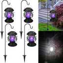 Qualirey 4 Pcs Outdoor Waterproof LED Solar Bug Zapper 2 in 1 Hanging Mosquito Zapper Mosquito Killer Outdoor Cordless Garden Waterproof Fly Insect Killer for Backyard Farm Patio