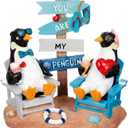 Wonderjune Beach House Decor Coastal Chair Resin with Animal Figurine Signs Ornament for Summer Beach Tropical Table Mantle Tabletop Decoration or Housewarming Birthday Gift 7x7 Inch (Penguin)