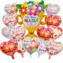 21 PCS Happy Mother's Day Aluminum Foil Heart Balloons 18 inch Feliz Dia Mama Heart Balloons for Mom, Grandma, Birthday Mother's Day Party Decorations Supplies