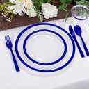 I00000 700 Piece Blue Plastic Dinnerware Set for Party, Clear Disposable Plates for 100 Guests, Include: 100 Dinner Plates, 100 Dessert Plates, 100 Pre Rolled Napkins with Cutlery Set, 100 Cups