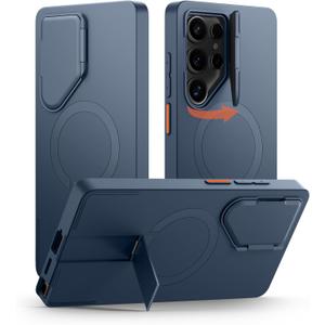 SURITCH for Samsung Galaxy S25 Ultra Phone Case, Magnetic Protective Cover with Camera Cover & Adjustable Metal Kickstand for Galaxy S25 Ultra (2025)-Dark Blue