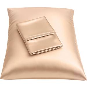 Satin Pillowcase with Zipper, for Hair and Skin Care, Feels Soft and Cool Like a Silk Pillowcase, Satin Pillow Cases 2 Pack, Slik Pillow Cover, Champagne, Standard, Set of 2