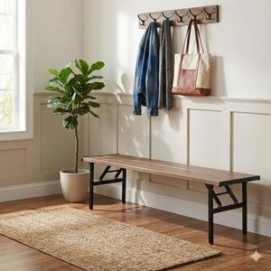 Collapsible Portable Picnic Table Benches, Folding Benches Seat for Outside Seating, Soccer, Sports Team Bench, Beach, Sideline, Camping, Foldable Bench Iron Tubes, Brown-71.06"