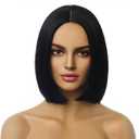 MAGQOO Black Wig for Women Black Bob Wig Short Black Wig Straight Black Wigs Middle Part Synthetic Heat Resistant Cosplay Costume Party Wigs (Black)