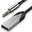 PALOVUE Bluetooth Aux Adapter, Audio Car Kit USB Adaptor with 3.5mm Jack for Car Music Streaming and Calling or Home Stereo, Built-in Microphone (Silver)