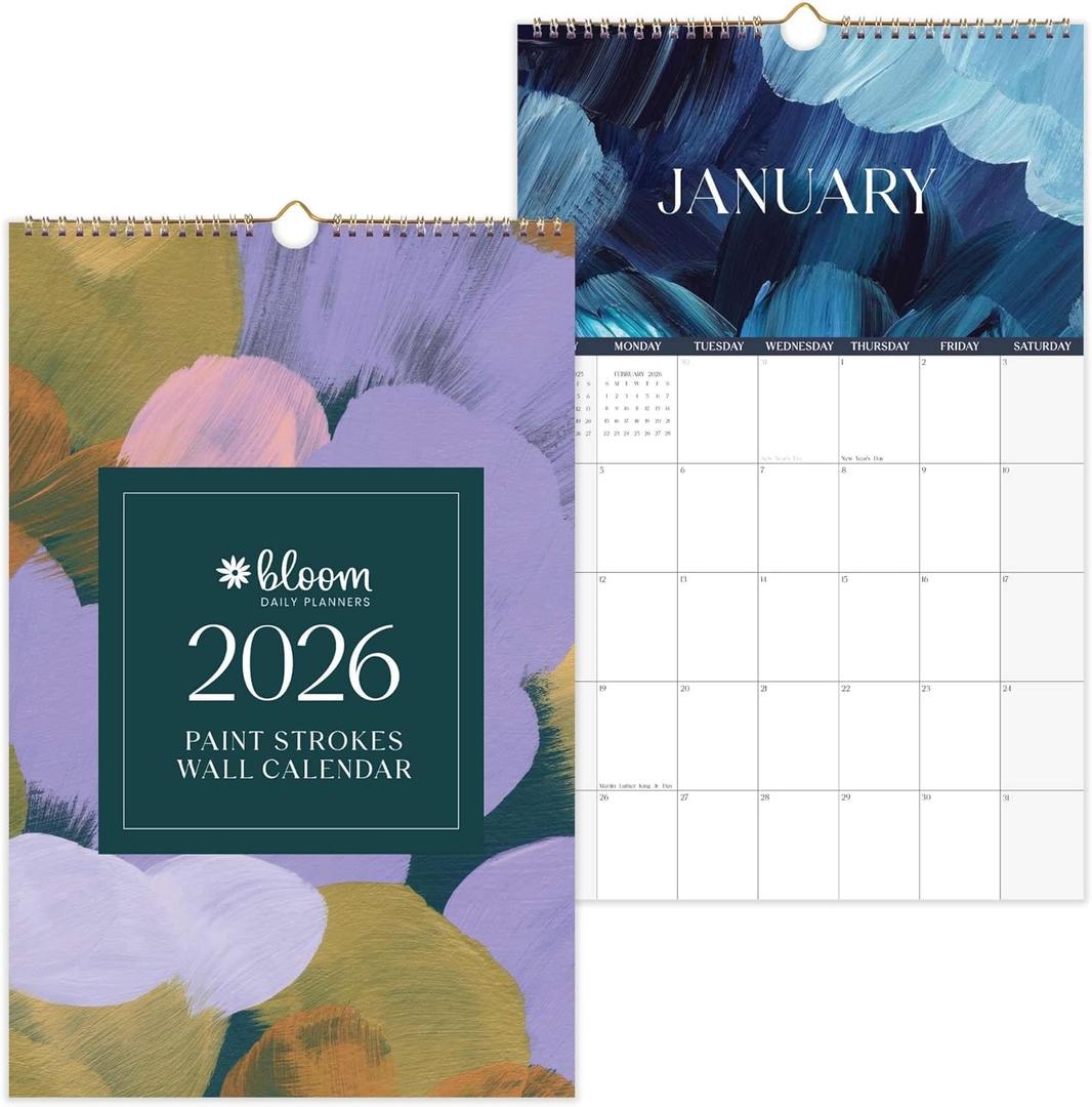 bloom daily planners 2026 Calendar Year Monthly Hanging Wall Calendar (January through December 2026) - Large 11 x 17 - Paint Strokes