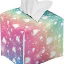 Colored Heart Pattern Tissue Box Cover Happy Mother's Day PU Square Tissue Box Magic Sticker Tissue Holder for Home Coffee Table Decor Room Office Decor 5.1 x 5.1 X 5.5 Inch